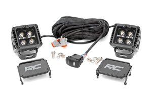 LED Light Pods - Rough Country - 2 Inch | Spot | Square | Cool White DRL - Black